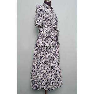 เดรสผ้าฝ้ายแท้พิมพ์ลายดอกไม้สไตล์หวานน่ารัก ใส่ได้ทุกวัน ใส่ไปงานปาร์ตี้ได้ ทรงคิงกูร่า ความยาวปานกลาง เรียบง่าย ซักได้ ทรงเอไลน์ - Product Image 5