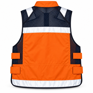 High Visibility Reflective Safety Vest Multi Pocket Workwear <b>Waistcoat</b> Breathable Mesh Security Guard Uniform Custom Polyester - Product Image 3