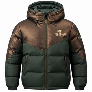 Chaqueta Acolchada con Capucha para Hombre, Diseño Color Block, Resistente al Viento, Deportiva, con Cierre Frontal, Relleno Grueso de Poliéster - Product Image 1