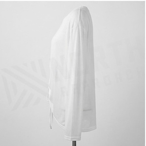White Long Sleeve Crew Neck <b>T</b>-<b>Shirt</b> With Side Ruched Drawstring Detail Breathable Spandex Cotton <b>Yoga</b> Top - Product Image 3