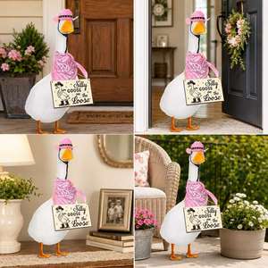 Décoration de jardin extérieure : Statue de canard de style western avec chapeau rose et écharpe à motif cachemire, style rustique - Product Image 6