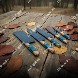 Juego de 5 Cuchillos de Chef de Acero Inoxidable Forjados a Mano con Recubrimiento en Polvo, Mango de Resina de Madera Colorida, Afilados como una Navaja, Ambidiestros y Duraderos - Product Image 3