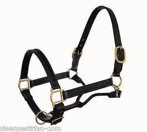Nylon Rope <b>Horse</b> Halter with <b>Brass</b> Hardware Adjustable Black Full Size - Product Image 1