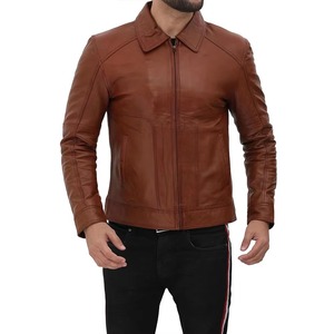 Chaqueta de Moto para Hombre, de Cuero Genuino, Resistente al Viento, Ecológica, con Cierre de Cremallera, Bolsillos, Ropa de Invierno, Corte Ajustado, Cuello Camisero Negro - Product Image 6