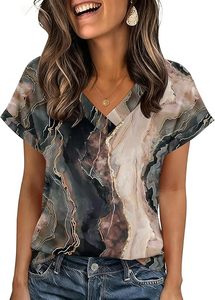 Womens Summer Tops Rolled Short Sleeve V Neck Shirts Casual Dressy Business Work Blouses Outfits - Product Image 6