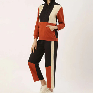 Conjunto Deportivo con Capucha para Mujer, Ecológico, 100% Algodón, Bloques de Color, Manga Larga, Corte Regular, Pantalones Deportivos Casuales con Bolsillos Laterales, para Invierno - Product Image 2