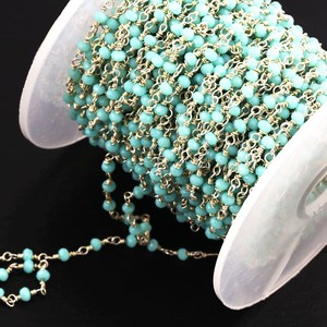 Cadena de Rosario de Cuentas Hidroformadas de Turquesa Azul AAA, Rondelle de 3MM y 3.5MM, Cadena Plateada, Venta al por Mayor, Cadena para Fabricación de Joyas a Granel - Product Image 2