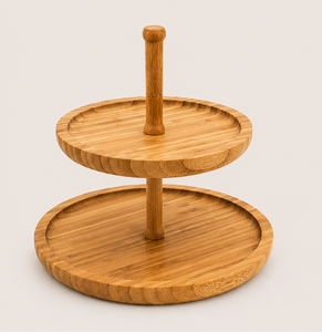 Wholesale Eco-Friendly 2 Tier Bamboo Cake Stand Round Wooden Dessert Display Stand for Wedding Party and <b>Buffet</b> Serving Stand - Product Image 1