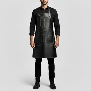 Black Full Grain Leather Bib Sleeveless Apron for Men | Chef Barber <b>BBQ</b> Blacksmith | Reusable Adjustable Buckle Strap Multi - Product Image 1