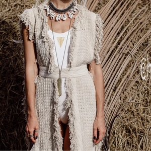 Chaleco Bohemio, Kaftán, Poncho para Festival, Chaqueta de Algodón Crudo, Túnica Bohemia, Talla Única, Cárdigan Hippie Gitano - Product Image 2