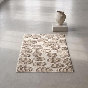 Tapis d'intérieur moderne en laine tissée à la main, couleur unie beige crème, texture galet, antidérapant, à poils moyens, avec envers en toile de coton - Product Image 5