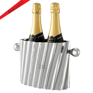 Refroidisseur à vin et champagne en métal finition argent brillant pour hôtel, restaurant et bar, seau à glace décoratif de haute qualité et élégant pour table. - Product Image 1