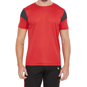 Men's Red Athletic T <b>Shirt</b> Short Sleeve Sportswear Crew Neck Quick Dry Running Gym Training <b>Shirt</b> With Contrast Shoulder Design - Product Image 5