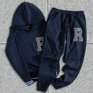 Unisex Customized Winter Hooded <b>Set</b> 3D chenille <b>Embroidery</b> Pullover Hoodie and Sweatpants Two Piece Hooded Sweatshirt Wholesale - Product Image 2