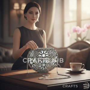 Pochette vintage en métal écologique avec motif géométrique, fermeture magnétique, perles et chaînes, doublure en coton, usage quotidien - Product Image 5