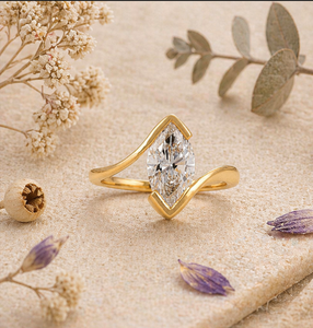 14K Gold Marquise Diamond Ring Minimalist Open Band Engagement Ring Fine Jewelry <b>Wedding</b> <b>Gift</b> for Women - Product Image 1