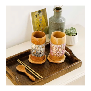 Gobelet en bambou en gros avec incrustation de nacre, décor en coquillage naturel fait main, vaisselle réutilisable et écologique pour restaurant - Product Image 1