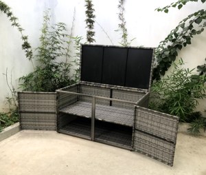 Boîte de rangement décorative en rotin gris moderne de haute qualité, résistante aux intempéries, avec cadre métallique pour mobilier de jardin - Prix de gros - Product Image 2