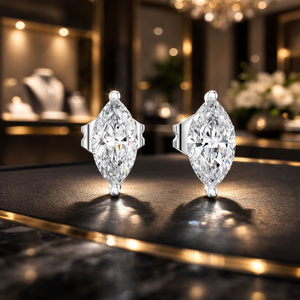 Pendientes de Diamantes Marquise Cultivados en Laboratorio, Chapados en Rodio sobre Oro Blanco de 18K, Certificados por IGI, 7.50x3.75mm, para Regalo de Boda y Fiesta - Product Image 1