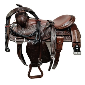 Silla de montar western hecha a mano de cuero genuino marrón con detalles de grabado |   Juego de Silla de Montar para Caballo de Primera Calidad, Silla de Montar de Alta Gama - Product Image 1