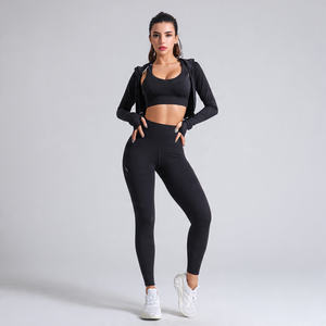 Women Sublimation Yoga Wear Three Piece Set <b>Racer</b>-Back Bra Fitness <b>Jacket</b> Exercise Leggings 3 Piece Set Ladies - Product Image 2