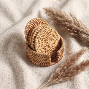 Handwoven Natural Rattan Classic Design Tea <b>Coaster</b> <b>Heat</b> Resistant Cup Mat Eco Friendly Customizable Size Table Protector - Product Image 5