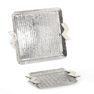 Fabulous Design <b>Gold</b> Square Shape Food <b>Serving</b> <b>Tray</b> Finest Quality Stainless Steel <b>Tray</b> With Mother Of Pearl Handle In Best Sale - Product Image 2