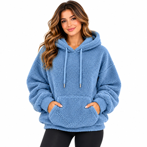Custom Front Logo Women <b>Sherpa</b> <b>Hoodie</b> Oversized Plush Fleece Pullover Warm Winter Sweatshirt High Quality - Product Image 1