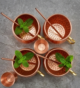 Copper Sheet Mule Mug Handmade Hammered Barware Long-Lasting <b>Metal</b> Material Rose Gold Plating Finishing With Handle for Serving - Product Image 5