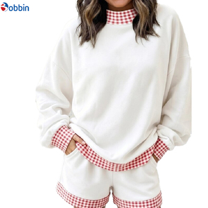 Outfit Hot Selling 2Pcs Set Women Polka Dot Trim Crew Neck Short Tracksuit Sets Custom Streetwear Contrast Color <b>Top</b> & Short set - Product Image 6