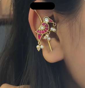 ต่างหูแบบหนีบประดับมุกและนกเคลือบสีเขียว - Product Image 4