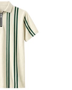 Camiseta Polo Personalizada para Hombre con Media Cremallera y Rayas Verticales Verdes, Top Casual de Manga Corta de Punto, Fabricante Personalizado OEM - Product Image 3