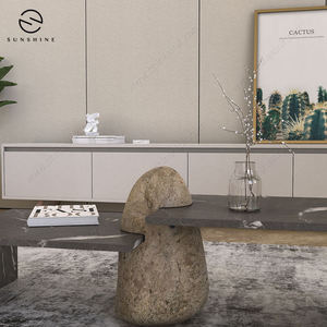 Modern Minimalist Coffee <b>Table</b> with <b>Stone</b> <b>Top</b> and Metal Frame for Living Room Furniture - Product Image 6