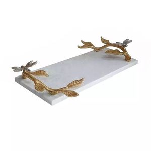 Plateau de service rond, plateau décoratif en métal, plateau de service de luxe, plateau à poignée dorée, plateau à poignée en forme de branche - Product Image 2