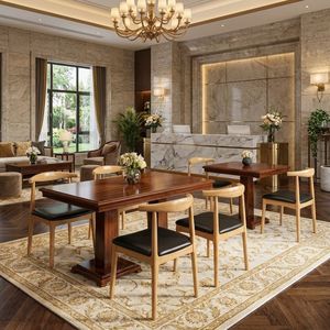 Chaise de salle à manger classique en bois de caoutchouc avec siège rembourré en cuir PU, chaise d'appoint moderne en bois pour restaurant, hôtel et café - Product Image 6