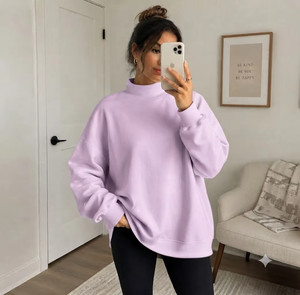 Sweat-shirt oversize en molleton à col montant pour femme, en tissu brossé de qualité supérieure, inspiré de la mode équestre, fournisseur de vêtements de boutique - Product Image 1