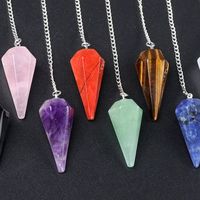 Pendule de radiesthésie en cristal naturel multi-gemmes, cône à facettes, portable, sculpté et gravé pour la guérison Reiki, vente en gros