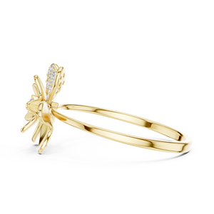 Anillos de oro macizo de 14k para mujer con diamantes de corte redondo minimalista en forma de flor, para regalo, compromiso, aniversario, boda - Product Image 2