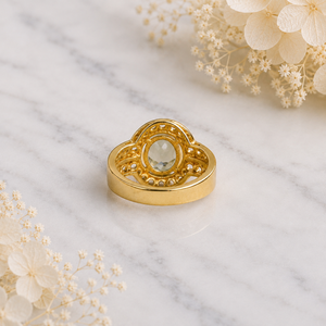 Bague Vintage en Argent Sterling 925 Plaqué Or Jaune avec Améthyste Verte, Sertie en Bezel, Bande Ornée Ajoure, Bijoux pour Femme, Vente en Gros - Product Image 4