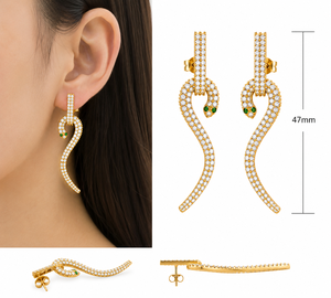 Pendientes colgantes de serpiente con diamantes, plata de ley 925, chapados en oro de 18k, hechos a mano, para ella, elegantes, con diseño animal, joyería para mujer - Product Image 3