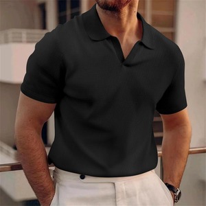 Polo en coton gris tricoté pour homme, manches courtes, coupe classique, couleur unie, design respirant - Product Image 2