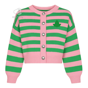 Alfa |   Kapa |   Cárdigan de Punto a Rayas para Mujer, Marca Alpha, con Botones, Color Rojo Carmesí, Bloques de Color, Manga Larga, Ropa para Hermandades - Product Image 1