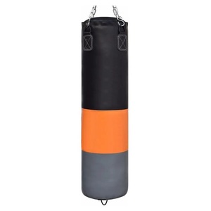 Saco de Boxeo Profesional de Cuero Negro, Naranja y Gris para Entrenamiento de Fitness - Product Image 1