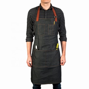 Denim Workshop <b>Apron</b> With Multiple Pockets And Leather Straps Durable For Barber Or Kitchen Use - Product Image 1