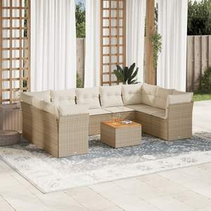 Conjunto de Sofás Modulares Grandes de Ratán Sintético PE Beige para Jardín, Muebles Modulares Cómodos para Exteriores - Product Image 1
