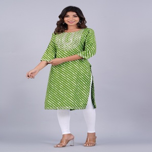 <b>Women</b> Green Lahriya Printed Kurti Ethnic Casual Wear Kurti, Embroidery Work Kurti , Trendy Kurti , New <b>Kurta</b> - Product Image 4