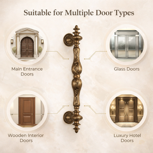 Poignée de porte en laiton massif CREST REGALIS, finition or antique |   Entrée principale d'hôtel en bois, design moderne, durable, pour extérieur - Product Image 5