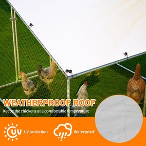 Pollaio in Metallo Resistente per Tutte le Stagioni 213x200x184 cm con Tetto Inclinato e Copertura Impermeabile Anti-UV - Product Image 6