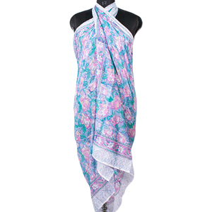 Multi-functional Boho Cotton Mulmul <b>Sarong</b> 100% Pure Long Scarf Sustainable Hand Block Print Beach Geometric Summer Neck Scarf - Product Image 2