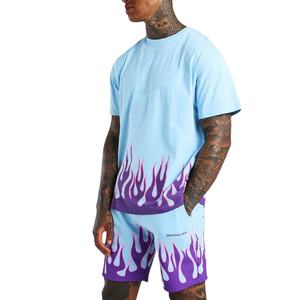 Chándal personalizado para hombre, camisas de algodón y pantalones cortos, conjunto de dos piezas - Product Image 1